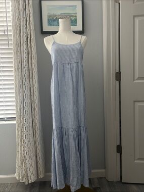 Abbeline Blue and White Striped Maxi Dress